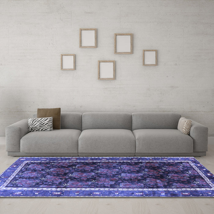 Machine Washable Persian Blue Traditional Rug in a Living Room, wshtr2775blu