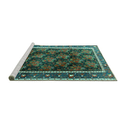 Sideview of Machine Washable Persian Turquoise Traditional Area Rugs, wshtr2775turq