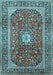 Machine Washable Medallion Light Blue Traditional Rug, wshtr2776lblu