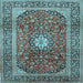 Square Machine Washable Medallion Light Blue Traditional Rug, wshtr2776lblu