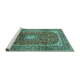 Sideview of Machine Washable Medallion Turquoise Traditional Area Rugs, wshtr2776turq