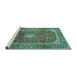 Sideview of Machine Washable Medallion Turquoise Traditional Area Rugs, wshtr2776turq