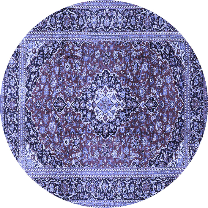Round Machine Washable Medallion Blue Traditional Rug, wshtr2776blu