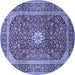 Round Machine Washable Medallion Blue Traditional Rug, wshtr2776blu