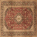 Square Machine Washable Medallion Brown Traditional Rug, wshtr2776brn