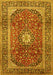 Machine Washable Medallion Yellow Traditional Rug, wshtr2776yw