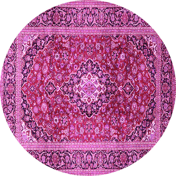 Round Machine Washable Medallion Pink Traditional Rug, wshtr2776pnk