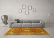 Machine Washable Medallion Yellow Traditional Rug in a Living Room, wshtr2776yw