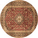 Round Medallion Brown Traditional Rug, tr2776brn