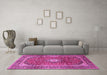 Machine Washable Medallion Pink Traditional Rug in a Living Room, wshtr2776pnk