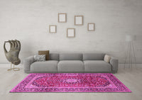 Machine Washable Medallion Pink Traditional Rug, wshtr2776pnk