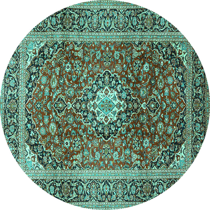 Round Medallion Turquoise Traditional Rug, tr2776turq