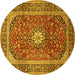 Round Machine Washable Medallion Yellow Traditional Rug, wshtr2776yw