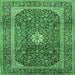 Square Machine Washable Medallion Emerald Green Traditional Area Rugs, wshtr2776emgrn