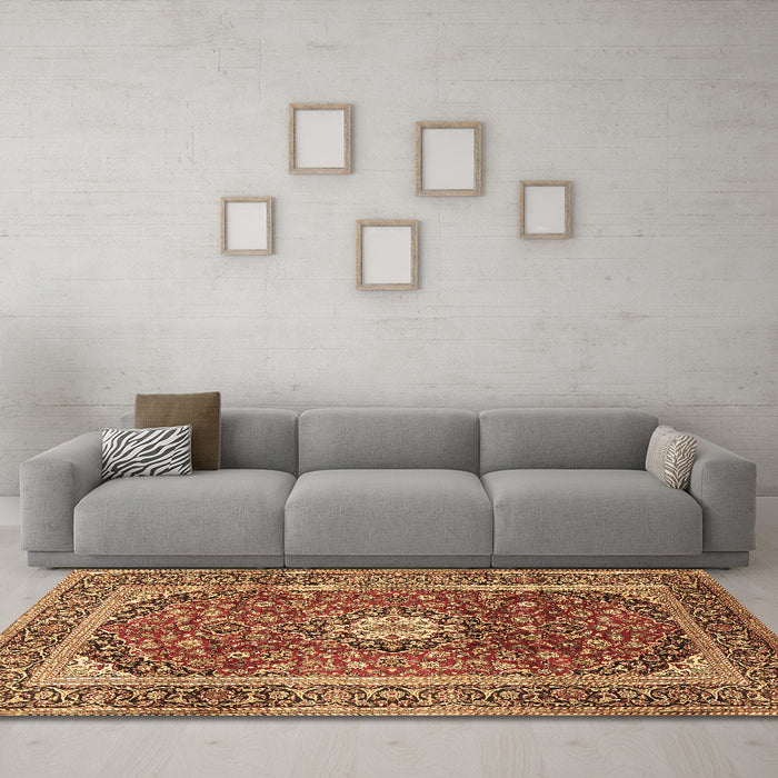 Machine Washable Medallion Brown Traditional Rug in a Living Room,, wshtr2776brn