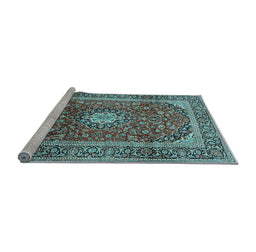 Sideview of Machine Washable Medallion Light Blue Traditional Rug, wshtr2776lblu