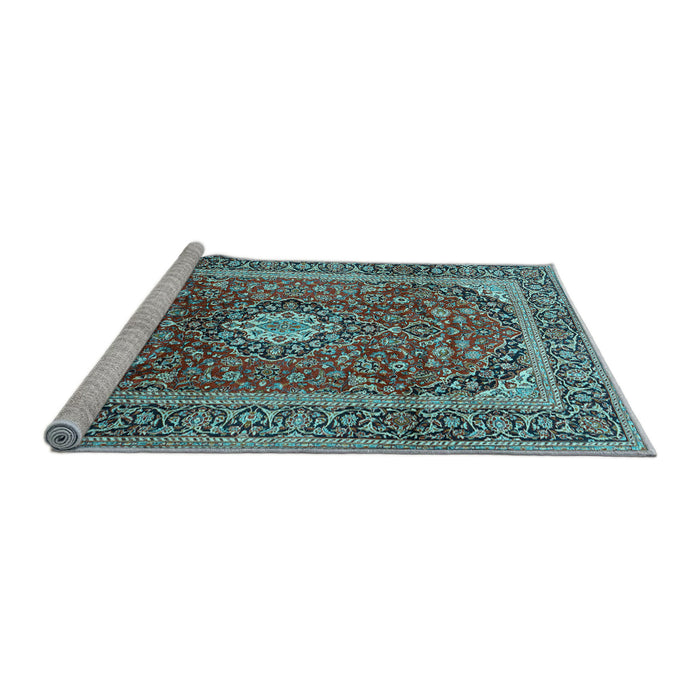 Sideview of Machine Washable Medallion Light Blue Traditional Rug, wshtr2776lblu