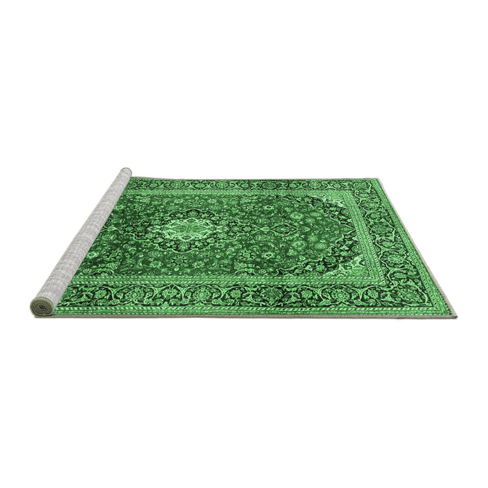 Sideview of Machine Washable Medallion Emerald Green Traditional Area Rugs, wshtr2776emgrn