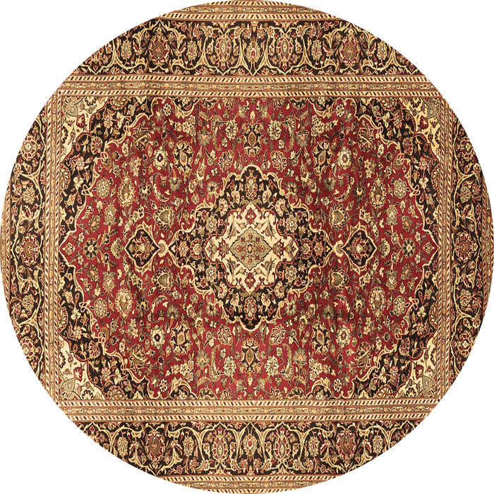 Round Machine Washable Medallion Brown Traditional Rug, wshtr2776brn