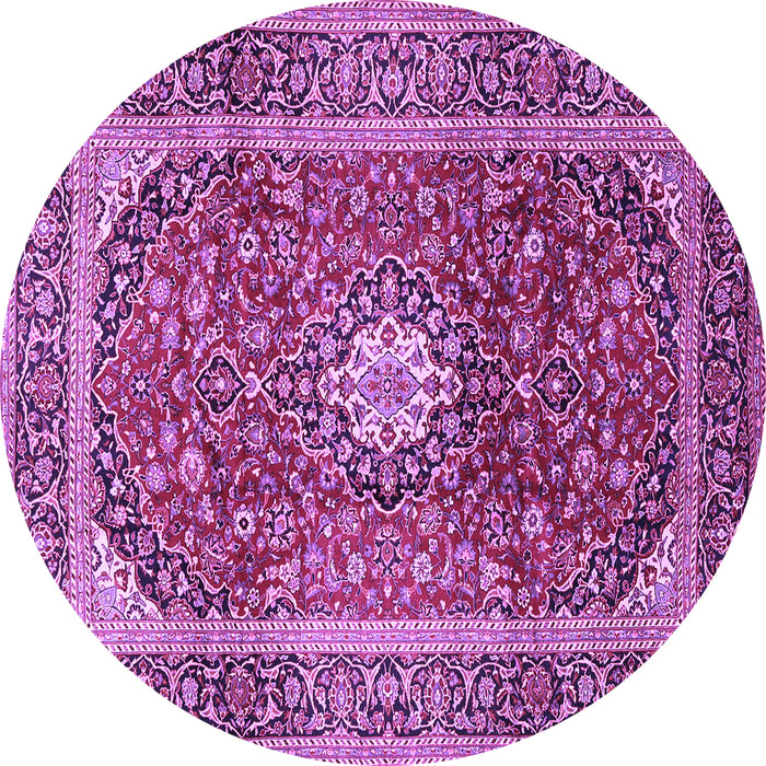 Round Machine Washable Medallion Purple Traditional Area Rugs, wshtr2776pur