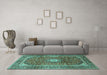 Machine Washable Medallion Turquoise Traditional Area Rugs in a Living Room,, wshtr2776turq