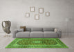 Machine Washable Medallion Green Traditional Area Rugs in a Living Room,, wshtr2776grn