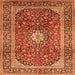 Round Machine Washable Medallion Orange Traditional Area Rugs, wshtr2776org