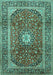 Machine Washable Medallion Turquoise Traditional Area Rugs, wshtr2776turq