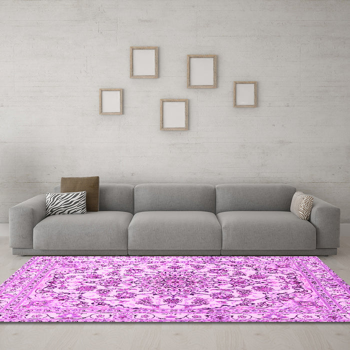 Machine Washable Persian Pink Traditional Rug in a Living Room, wshtr2777pnk