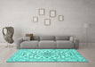 Machine Washable Persian Turquoise Traditional Area Rugs in a Living Room,, wshtr2777turq