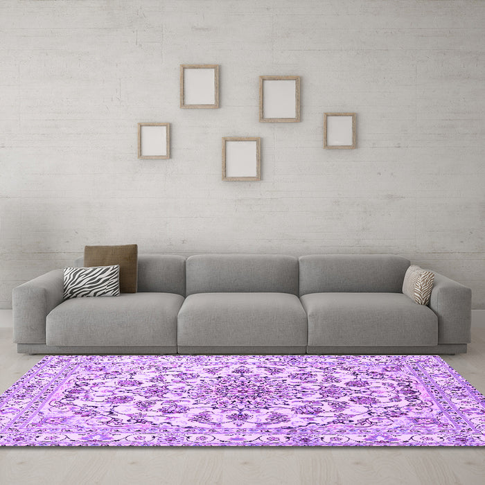 Machine Washable Persian Purple Traditional Area Rugs in a Living Room, wshtr2777pur