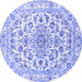 Round Machine Washable Persian Blue Traditional Rug, wshtr2777blu