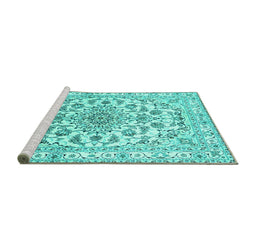 Sideview of Machine Washable Persian Turquoise Traditional Area Rugs, wshtr2777turq