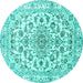 Round Machine Washable Persian Turquoise Traditional Area Rugs, wshtr2777turq