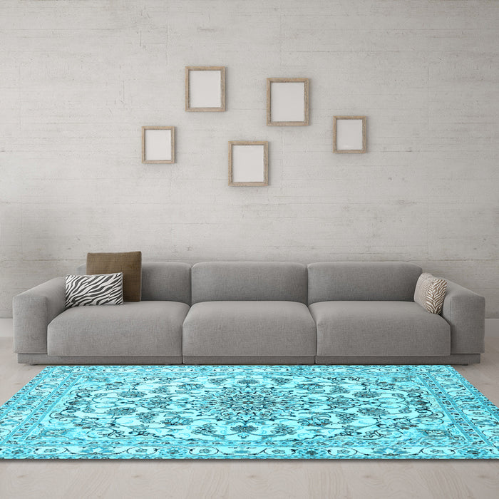 Machine Washable Persian Light Blue Traditional Rug in a Living Room, wshtr2777lblu
