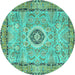 Round Machine Washable Persian Turquoise Traditional Area Rugs, wshtr2778turq