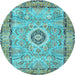 Round Machine Washable Persian Light Blue Traditional Rug, wshtr2778lblu