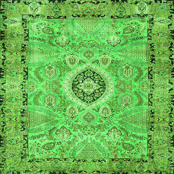 Round Machine Washable Persian Green Traditional Area Rugs, wshtr2778grn