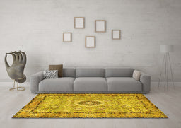 Machine Washable Persian Yellow Traditional Rug in a Living Room, wshtr2778yw