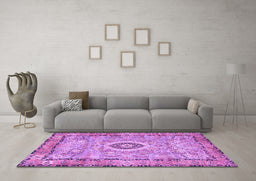 Machine Washable Persian Purple Traditional Area Rugs in a Living Room, wshtr2778pur