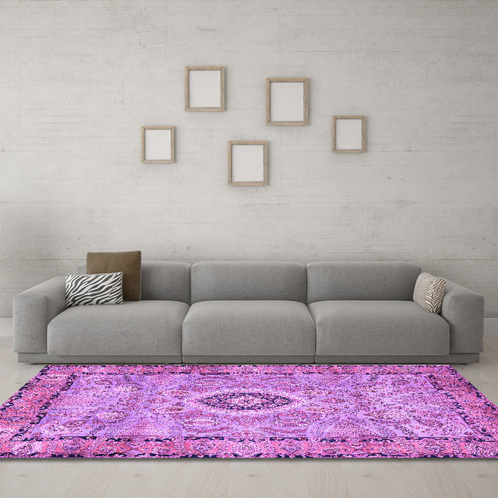 Machine Washable Persian Purple Traditional Area Rugs in a Living Room, wshtr2778pur