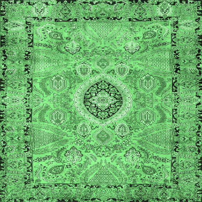 Square Machine Washable Persian Emerald Green Traditional Area Rugs, wshtr2778emgrn
