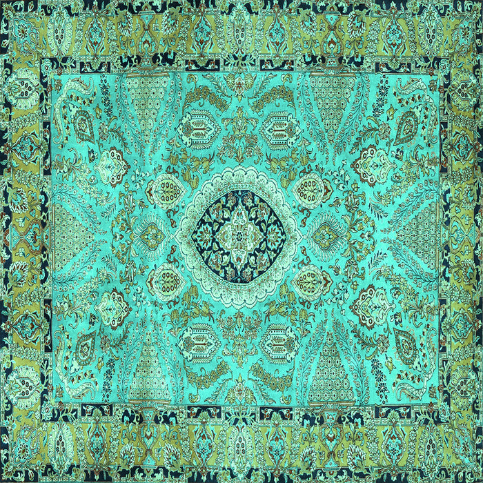 Square Machine Washable Persian Turquoise Traditional Area Rugs, wshtr2778turq