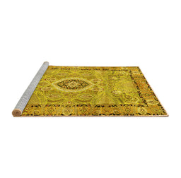 Sideview of Machine Washable Persian Yellow Traditional Rug, wshtr2778yw