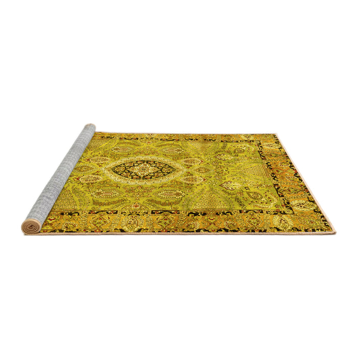 Sideview of Machine Washable Persian Yellow Traditional Rug, wshtr2778yw