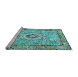 Sideview of Machine Washable Persian Light Blue Traditional Rug, wshtr2778lblu