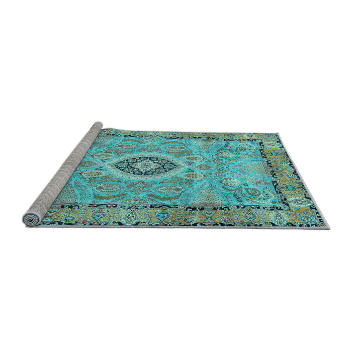 Sideview of Machine Washable Persian Light Blue Traditional Rug, wshtr2778lblu