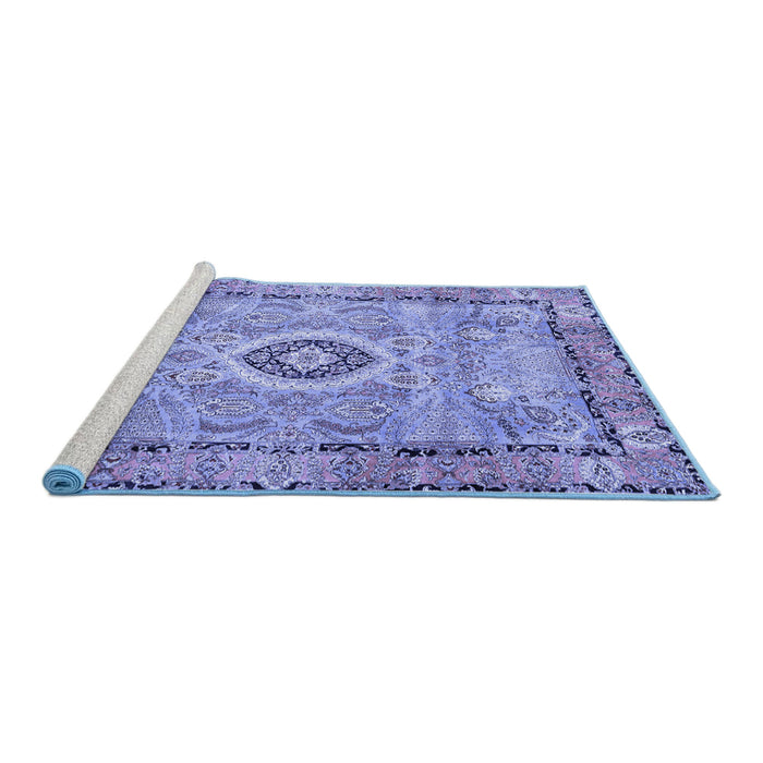 Sideview of Machine Washable Persian Blue Traditional Rug, wshtr2778blu