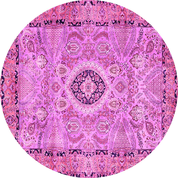Round Machine Washable Persian Pink Traditional Rug, wshtr2778pnk