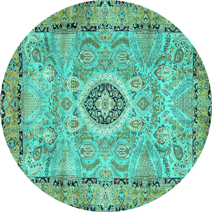 Round Persian Turquoise Traditional Rug, tr2778turq